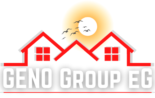 Logo der Geno Group eG mit rotem Hausdach und Sonne